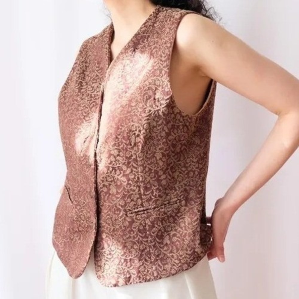 Vintage‎ 90s TALBOTS 12 Vest Burgundy & Buff Tapestry Baroque Victorian Style